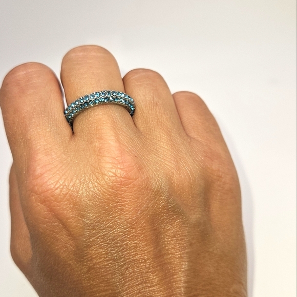 Set of Pink Red and Blue CZ Silver Matching Stackable Eternity Band Rings - Picture 7 of 10